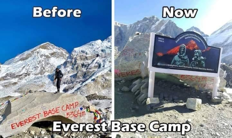 New signboard at Everest Base Camp 2 new vs old signboard