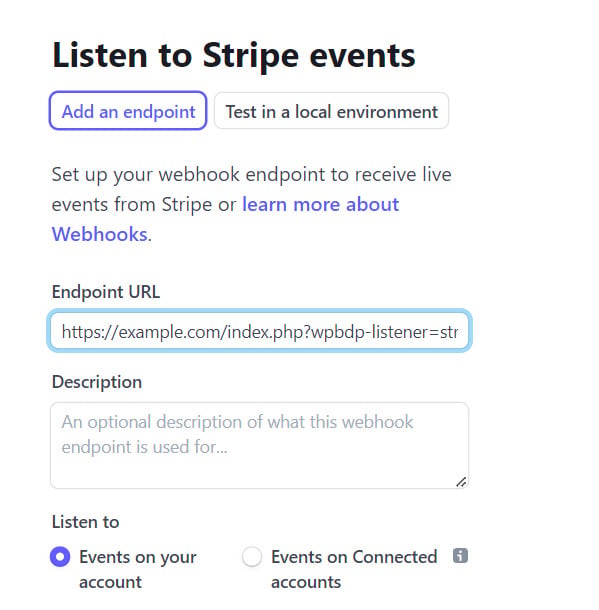 add an endpoint in stripe