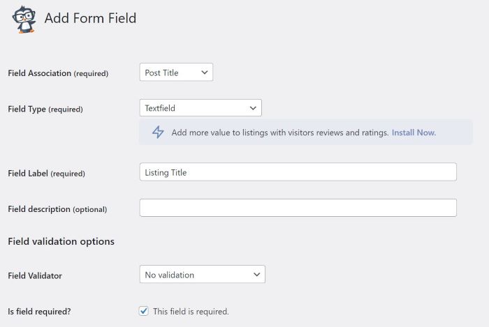 Editing a form field in Business Directory