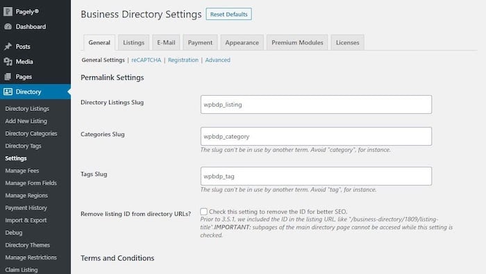 business directory settings