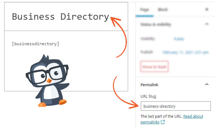 Business Directory name and slug