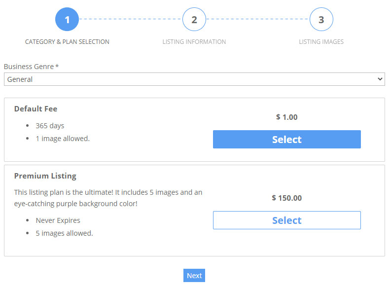 conversion optimized listing submission form