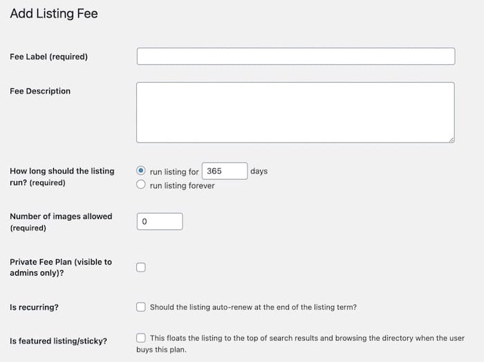 Creating Business Directory Plugin fee plan