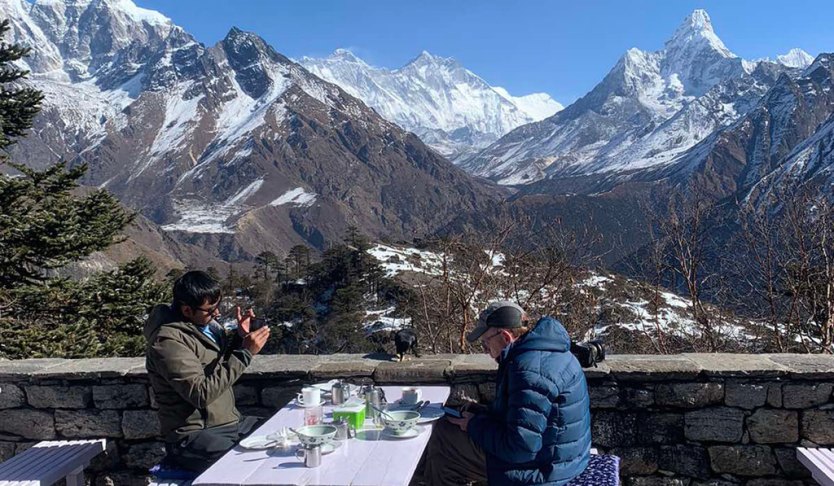 Mount Everest Helicopter Tour: Soar over the Majestic Himalayas 4 Everest view hotel breakfast terrace during Everest Base Camp Helicopter Tour