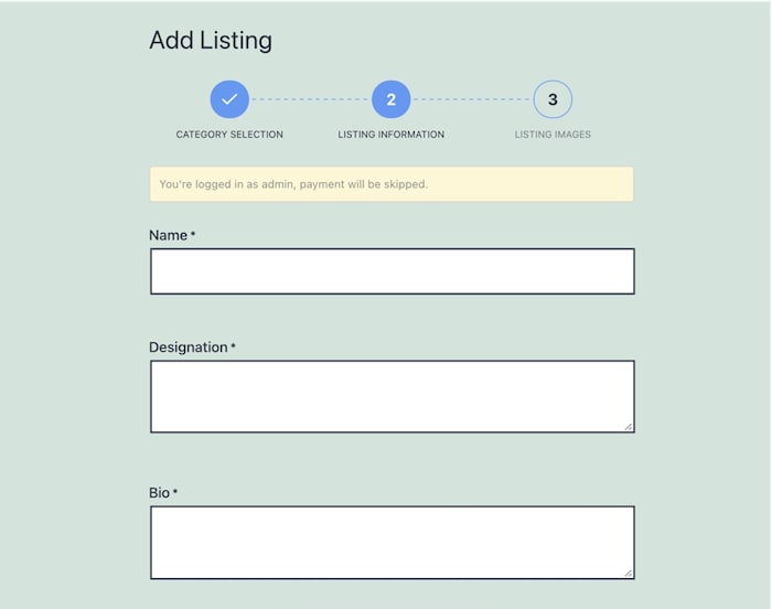 Front-end listing submission form