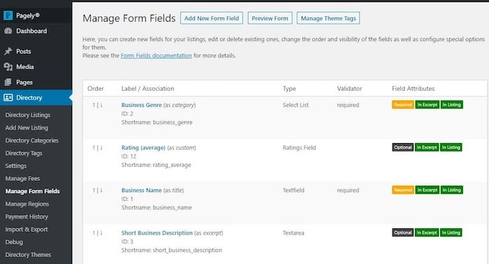 manage directory form fields