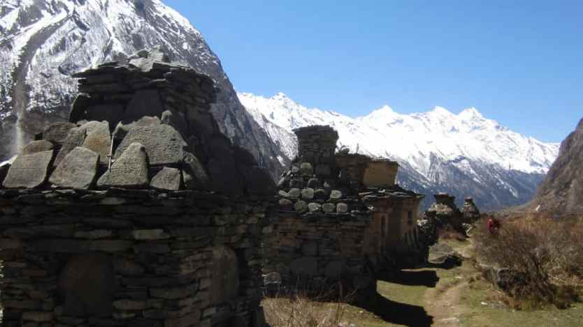 Mani Bompos on the Way in Upper Tsum. Photo: Jailab Rai