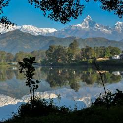 landscape photography of phewa lake