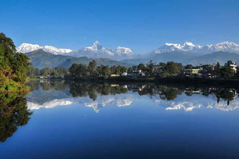 landscape photography of phewa lake