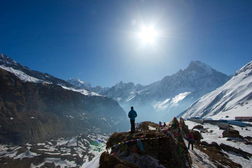 people hiking in himalaya mountains
