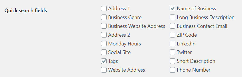 quick search directory fields