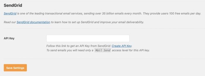 SendGrid API key input box in WP Mail SMTP