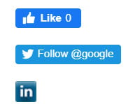 Facebook like, Twitter follow, and Linked in link examples