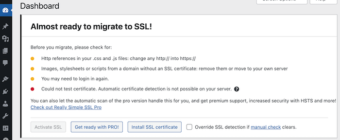 Activating WordPress SSL certificate with a plugin.