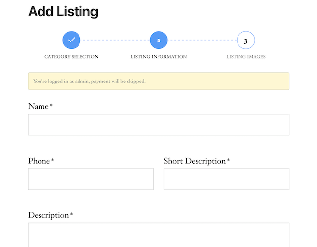 Add listing form