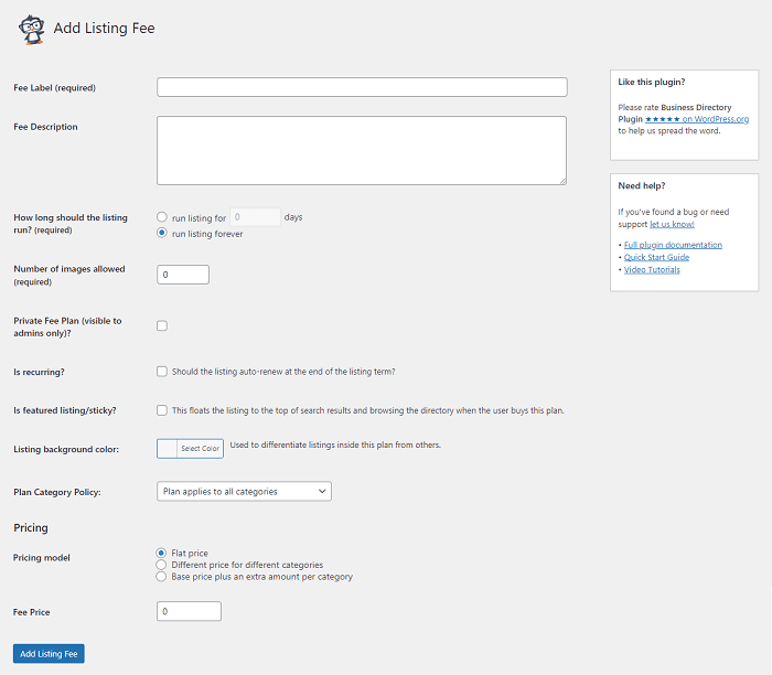The option to add a new listing fee for your online business directory website.