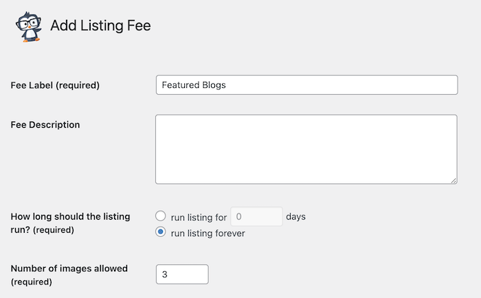 adding a blog listing fee plan