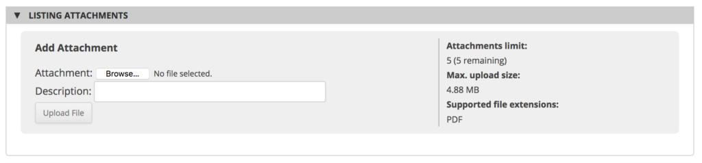 Attachments box in listing form