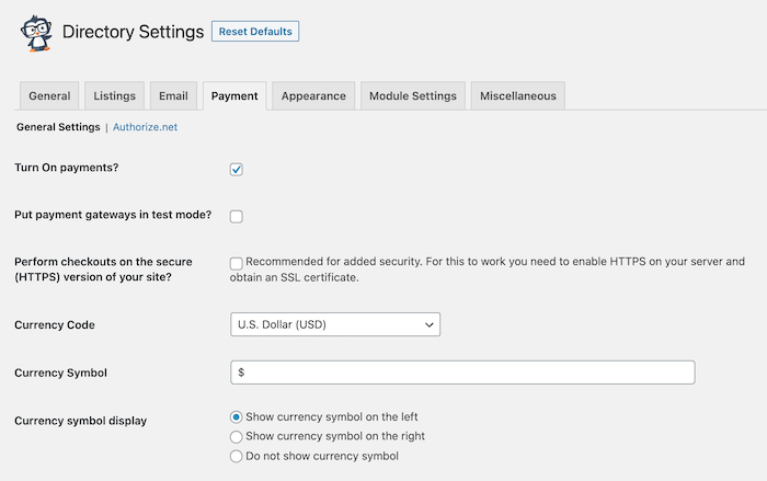 bd payment settings