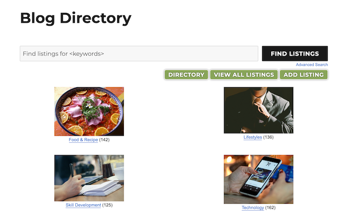 blog directory frontpage