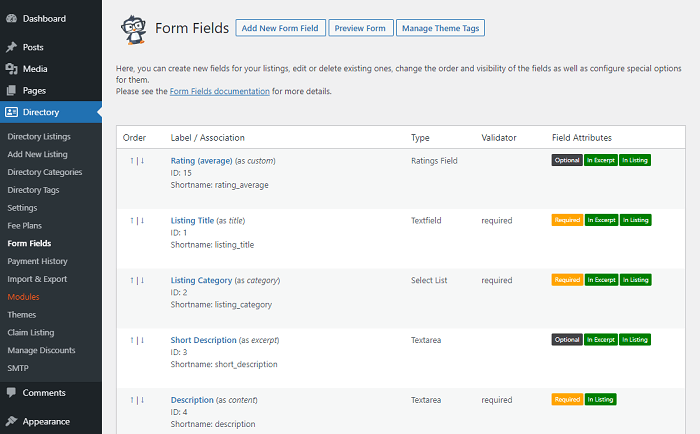 An example of a few fields for your coffeeshop directory.