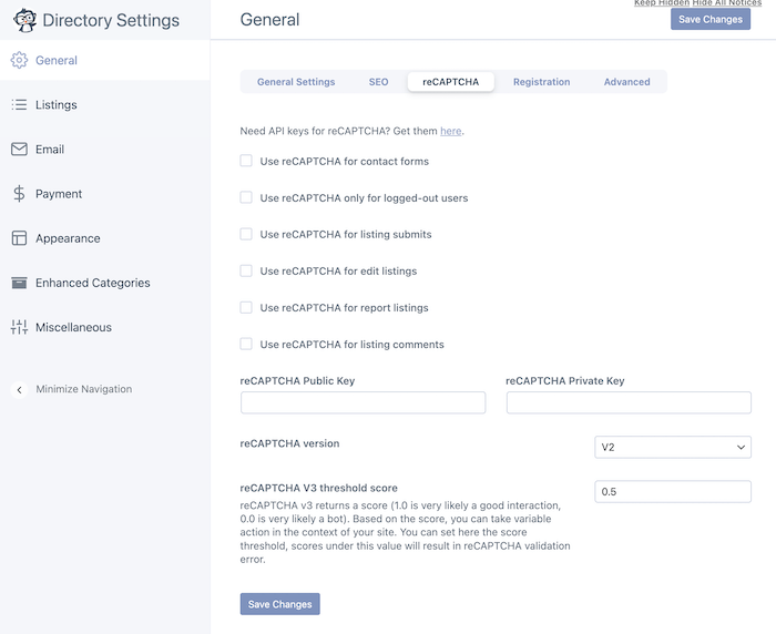 Business Directory reCAPTCHA