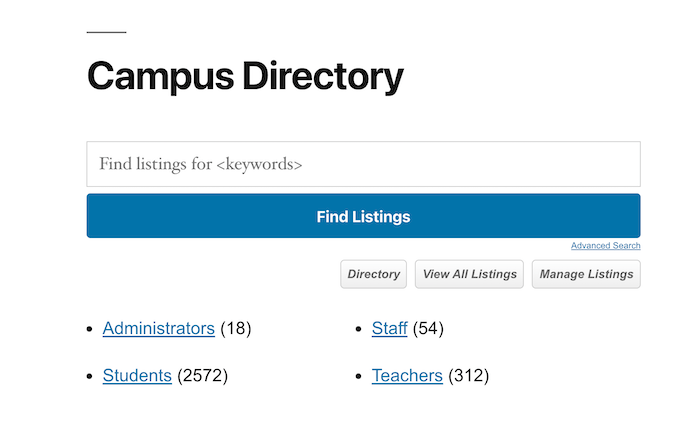 campus directory main page top