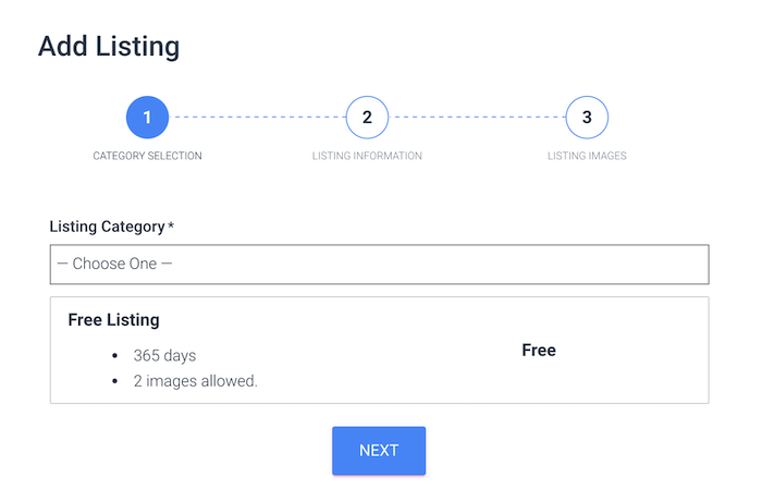 The upload listing submissions form.