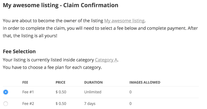 Claim confirmation page