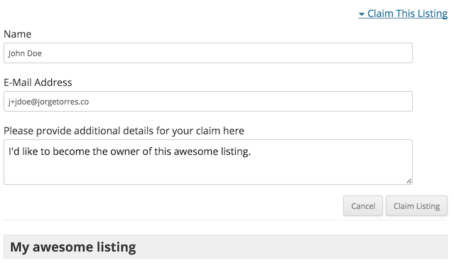 Claim Listing form