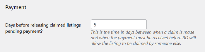 Configuring payment options or claim free listing