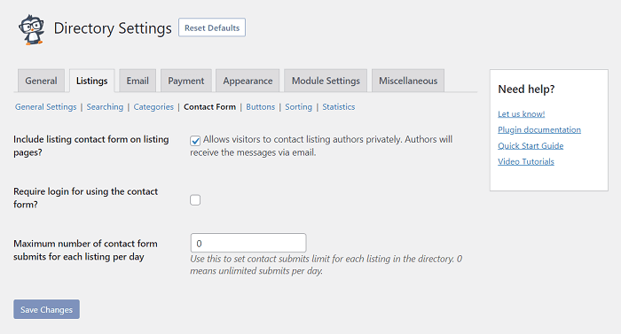 how to add contact form in WordPress listing settings