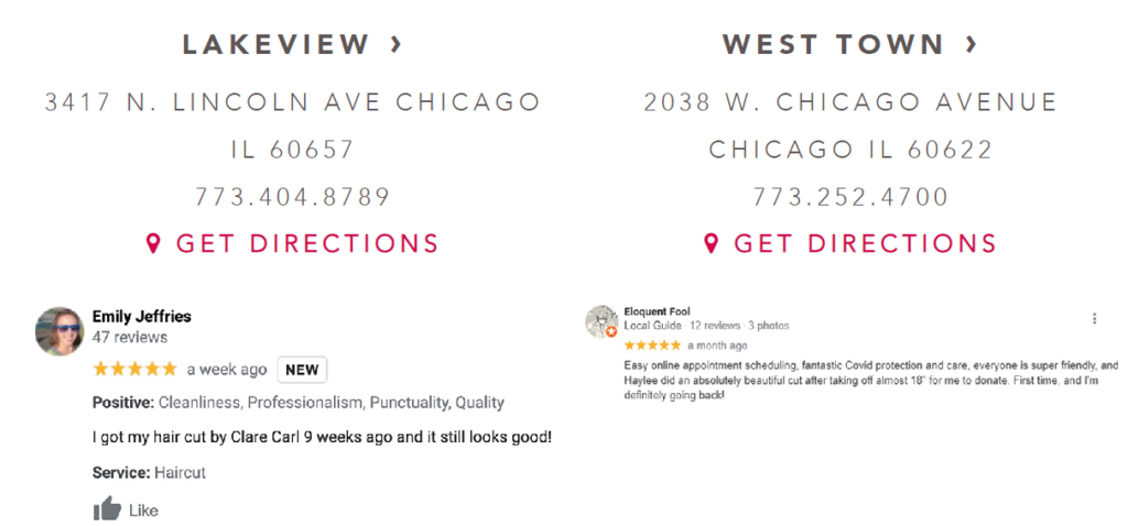 An example of specific, unique reviews for community locations in our local SEO guide.