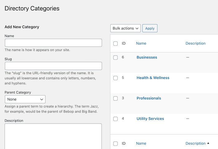 Directory categories