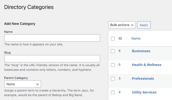 directory categories