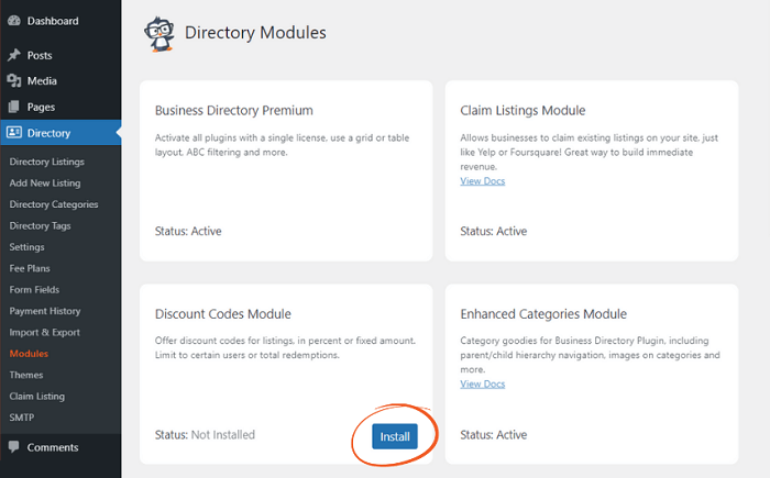 An example of where to install directory modules.