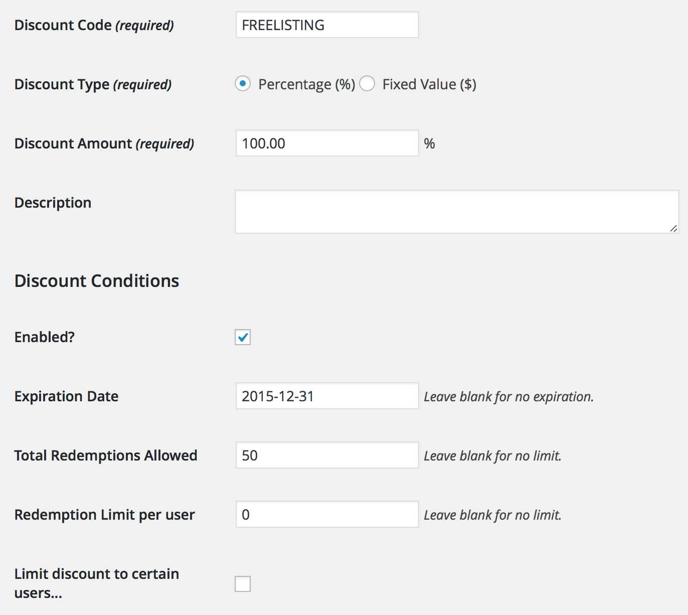 Discount Form View