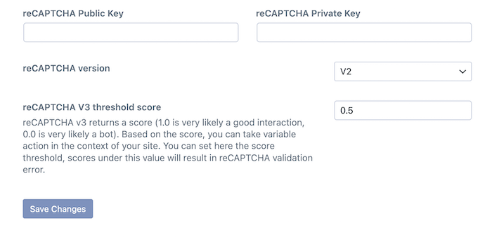 Enter reCAPTCHA keys