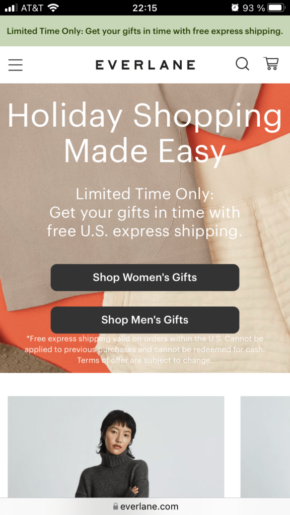 Everlane's ecommerce store as an example of how to make a website mobile friendly.