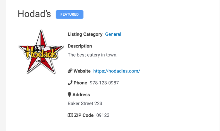 An example of a featured listing on a directory website.