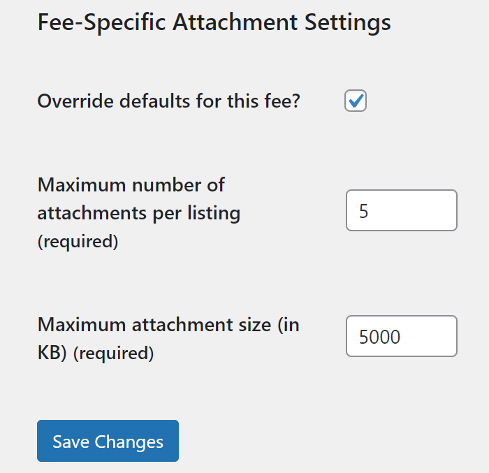 An example of fee attachment settings.