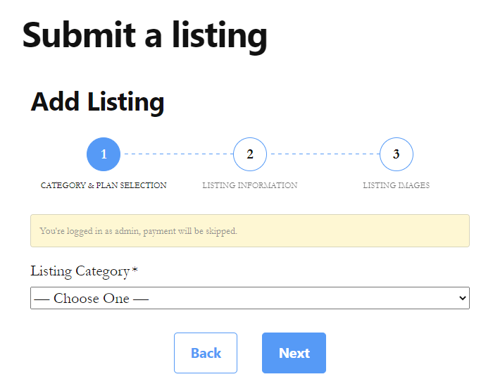 An example of what it looks like to submit a listing from the front end of your coffeeshop directory.