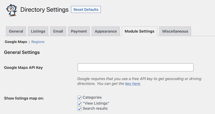 google maps api key field