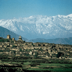 Kirtipur with the Himalayas in the background