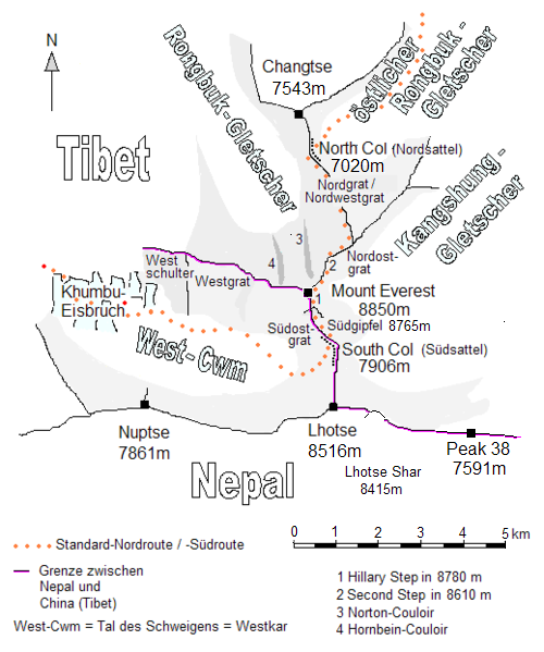 Remembering Those Lost: The 1996 Mount Everest Disaster 2 Map of Mount Everest, South Col, and Hillary Step