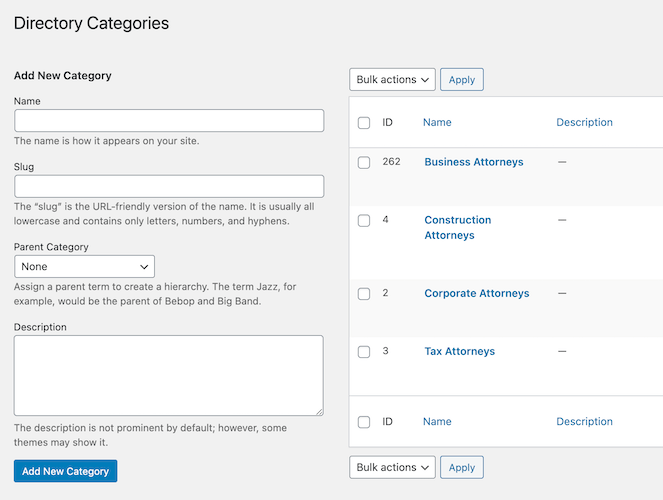 lawyer directory categories