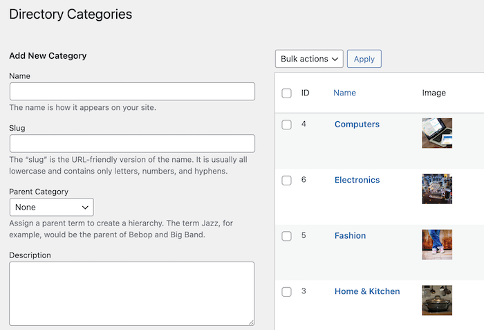 product directory categories