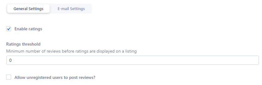 General ratings settings