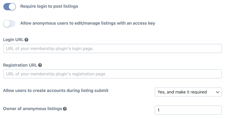 Registration settings