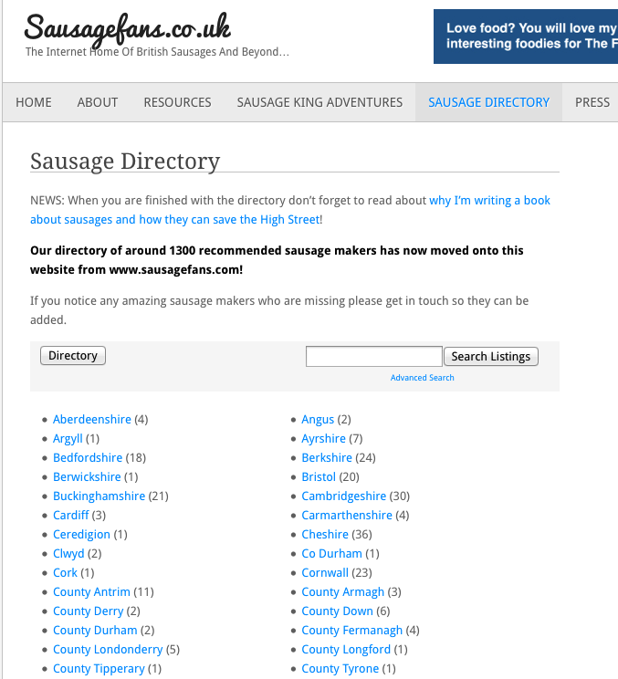 Sausage Fans directory homepage, one of the best business directory websites.